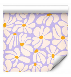 Tapet - Cute Creamy Little Flowers - Small flowers with creamy - wind-blown petals on a blue background