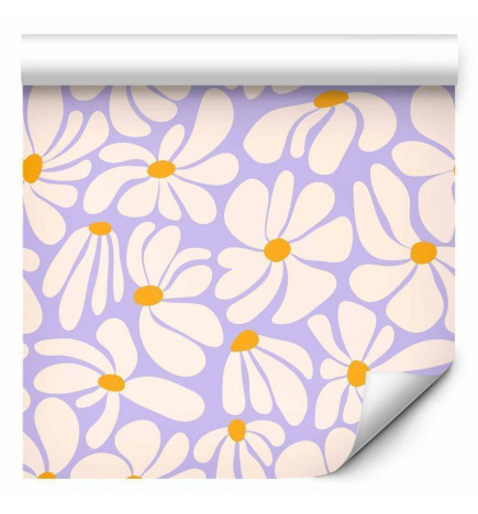 Tapeet - Cute Creamy Little Flowers - Small flowers with creamy - wind-blown petals on a blue background