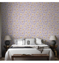 Tapet - Cute Creamy Little Flowers - Small flowers with creamy - wind-blown petals on a blue background