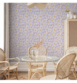Tapeta - Cute Creamy Little Flowers - Small flowers with creamy - wind-blown petals on a blue background