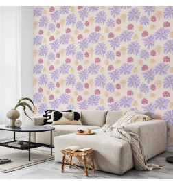 Tapete - Floating Flowers - Tiny - wind-borne flowers in three colors - on a light background