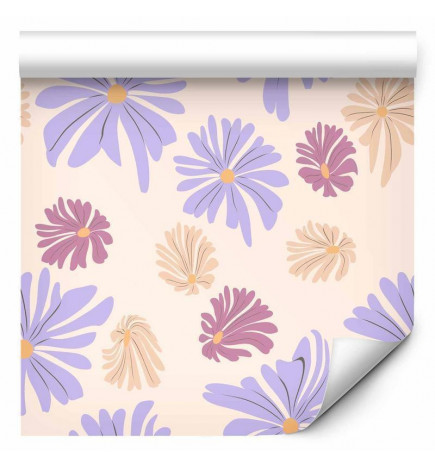 Papel pintado - Floating Flowers - Tiny - wind-borne flowers in three colors - on a light background