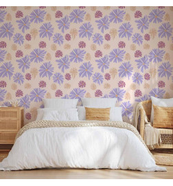 Tapisserie murale - Floating Flowers - Tiny - wind-borne flowers in three colors - on a light background