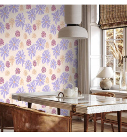 Wallpaper - Floating Flowers - Tiny - wind-borne flowers in three colors - on a light background