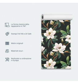 Tapete - Floating Flowers - Tiny - wind-borne flowers in three colors - on a light background