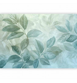 Fotomural - Large Leaves in Shades of Green-Mint: Botanical Motif
