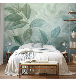 Mural de parede - Large Leaves in Shades of Green-Mint: Botanical Motif
