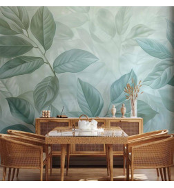Carta da parati - Large Leaves in Shades of Green-Mint: Botanical Motif