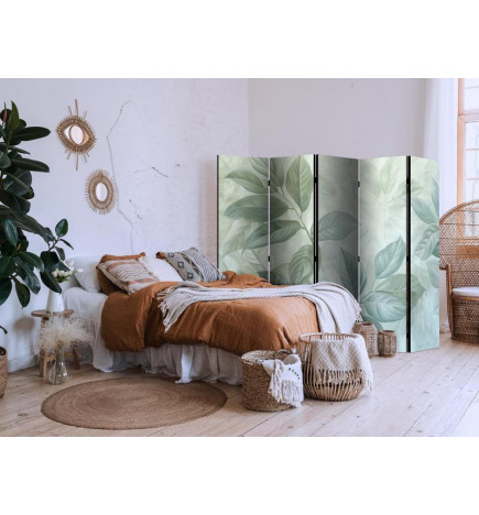 Room Divider - Large Leaves in Green-Mint Shades - Botanical Motif