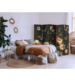 Paravent - Mysterious Garden - Butterflies Flying Over Flowers - Rustic Evening