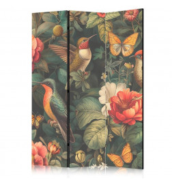 Paravento - In the Botanical Garden - Flowers Birds and Butterflies - Colorful Illustration
