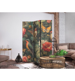 Room Divider - In the Botanical Garden - Flowers Birds and Butterflies - Colorful Illustration