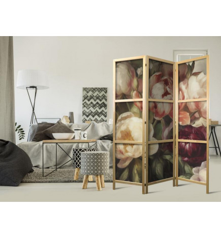 Japanese Room Divider - Blooming Peonies - Charismatic Flowers Bathed in Sunlight