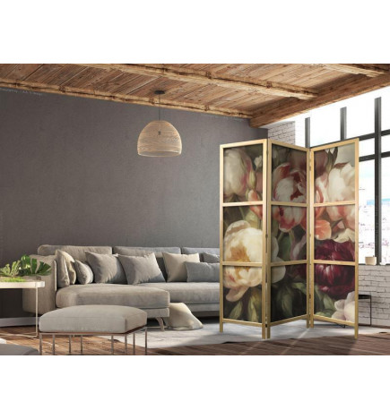 Paravento giapponese - Blooming Peonies - Charismatic Flowers Bathed in Sunlight