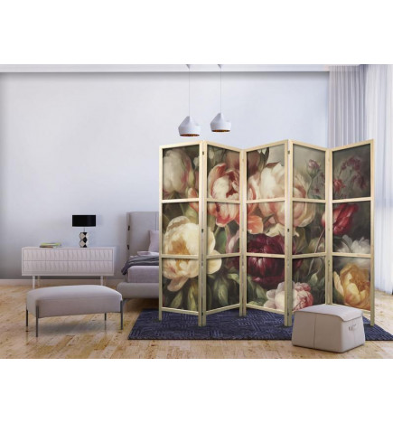 Japanese Room Divider - Blooming Peonies - Charismatic Flowers Bathed in Sunlight