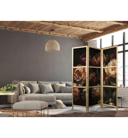 Japanese Room Divider - Magnificent Tulips - Bouquet of Flowers in Red and White on a Black Background