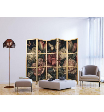 Paravan japonez - Floral Illustration - Magnificent Flower Buds on a Turquoise Background