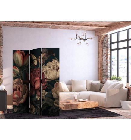 Room Divider - Floral Illustration - Magnificent Flower Buds on a Turquoise Background