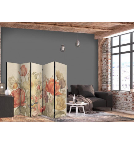 Room Divider - Bouquet with Tulips - Colorful Flowers on a Light Background - Illustration