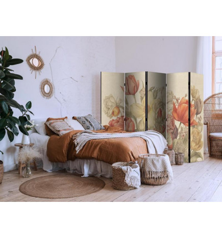 Biombo - Bouquet with Tulips - Colorful Flowers on a Light Background - Illustration