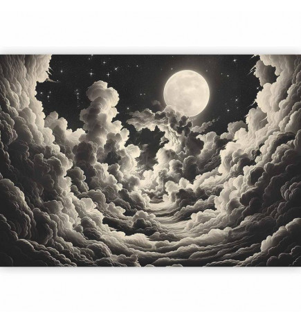 Fototapet - Moon and Stars Singing Among the Great Clouds