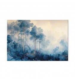 Schilderij - Landscape with Trees in Illustrative Style Fairy-Tale Blue Forest
