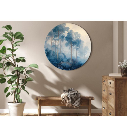 Pyöreä taulu - Landscape with Trees in Illustrative Style Fairy-Tale Blue Forest