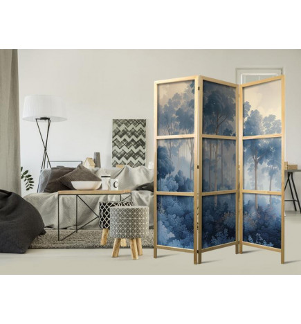 Paravento giapponese - Landscape with Trees in Illustrative Style - Fairy-Tale Blue Forest