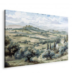 Leinwandbild - Landscape with Green Fields and Trees Tuscan Sunny View