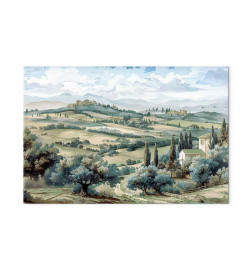 Canvas Print - Landscape with Green Fields and Trees Tuscan Sunny View