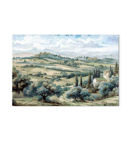 Quadro - Landscape with Green Fields and Trees Tuscan Sunny View
