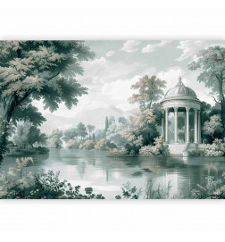 Fotobehang - View of the Park and Lake Retro Vintage Landscape in Greens