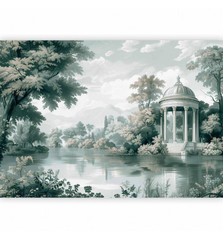 Fotobehang - View of the Park and Lake Retro Vintage Landscape in Greens