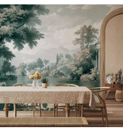 Mural de parede - View of the Park and Lake Retro Vintage Landscape in Greens
