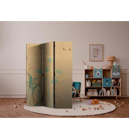 Room Divider - Tiny Bird - Colorful Grasses in Golden Shades of Sunset