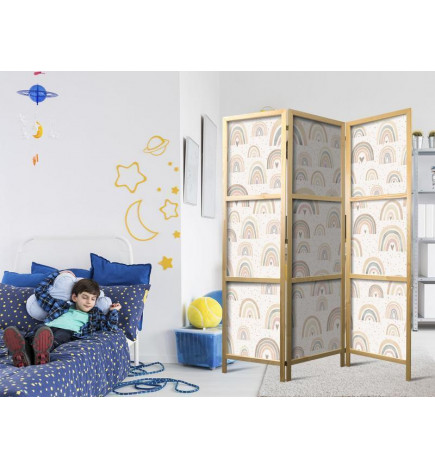 Japanese Room Divider - Spring - Pastel Rainbows on a Rainy Day with Hearts