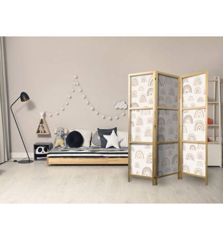 Japanese Room Divider - Spring - Pastel Rainbows on a Rainy Day with Hearts
