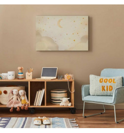 Canvas Print - Bright Night - Moon Accompanied by Many Stars on a Light Background