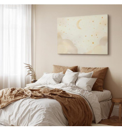 Quadro - Bright Night - Moon Accompanied by Many Stars on a Light Background