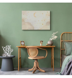 Canvas Print - Bright Night - Moon Accompanied by Many Stars on a Light Background