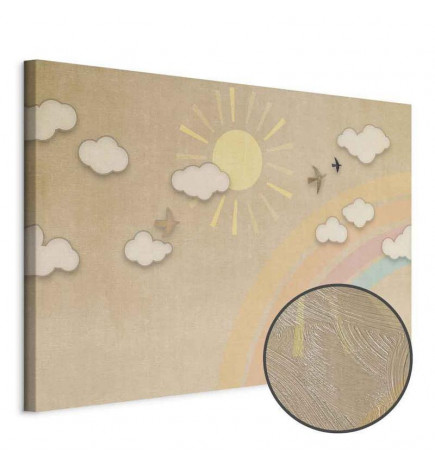 Paveikslas - Holiday Sky - Sunny Day with a Rainbow and Flying Birds