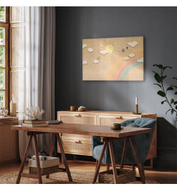 Quadro - Holiday Sky - Sunny Day with a Rainbow and Flying Birds