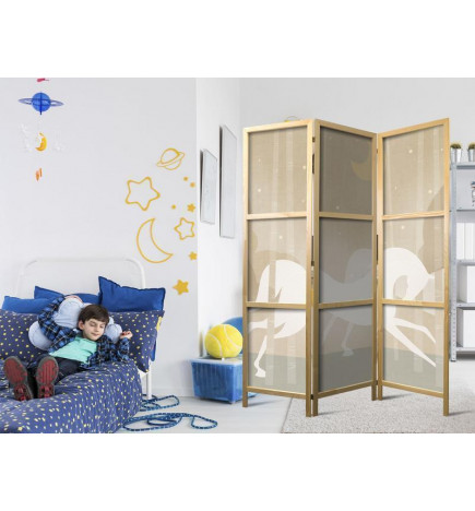 Japanese Room Divider - Moonlit Steeds - Horses galloping among trees on a starry night