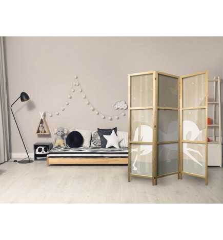 Japanese Room Divider - Moonlit Steeds - Horses galloping among trees on a starry night