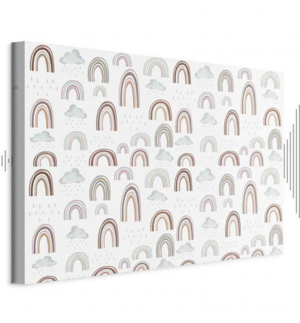Paveikslas - Rainbows After the Storm - Rainbows of Various Sizes in Pastel Hues Among Rain Clouds in a Gray-Blue Shade