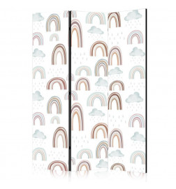 Sirm - Rainbows and Clouds - Rainbows of Various Sizes in Muted Colors Among Rain Clouds in a Pale Blue Shade