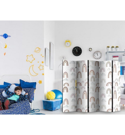 Paravento - Rainbows and Clouds - Rainbows of Various Sizes in Muted Colors Among Rain Clouds in a Pale Blue Shade