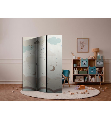 Sermi - Cloudy Night Sky - Moons in Browns and Beiges Amid Numerous Clouds and Stars on a Light Background