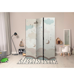 Paravento - Cloudy Night Sky - Moons in Browns and Beiges Amid Numerous Clouds and Stars on a Light Background