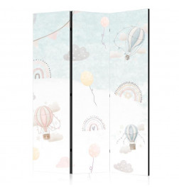 Paravento - Balloons in the Sky - Balloons in Pastel Colors Flying in a Cloudy Sky - Among Rainbows and Stars